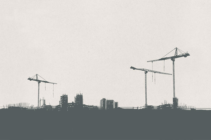 Drawing of cranes.